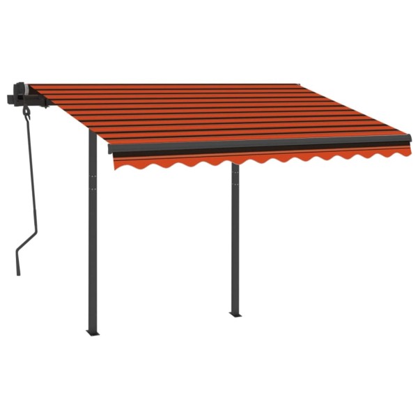 Toldo automático retráctil con postes naranja y marrón 3x2,5 m