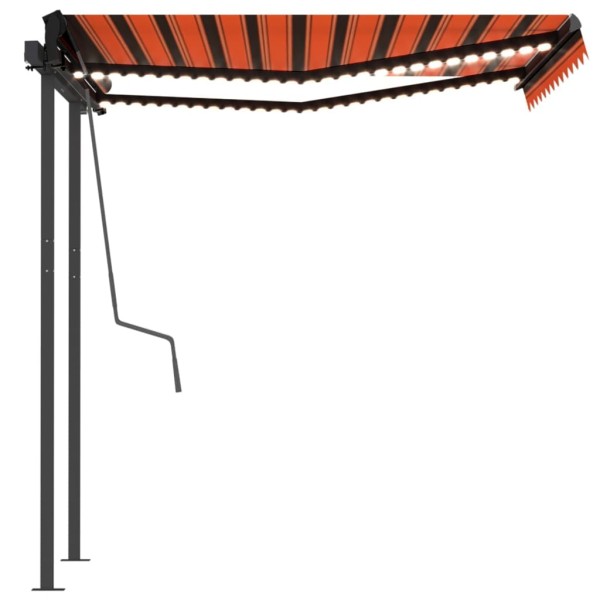 Toldo manual retráctil con LED naranja y marrón 3,5x2,5 m