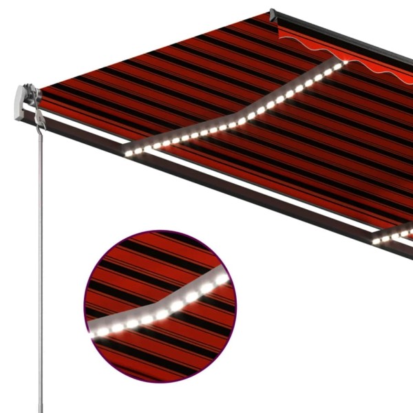 Toldo manual retráctil con LED naranja y marrón 3,5x2,5 m