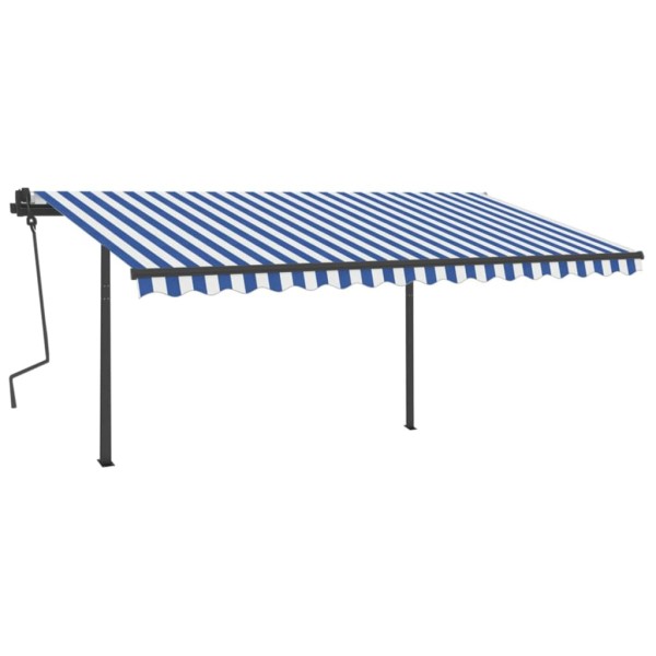 Toldo automático retráctil con postes azul y blanco 4x3 m