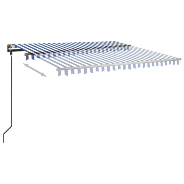 Toldo automático retráctil con postes azul y blanco 4x3 m