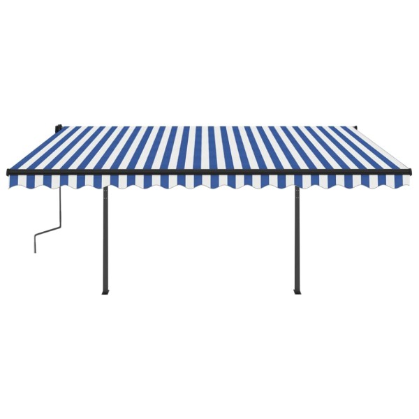 Toldo automático retráctil con postes azul y blanco 4x3 m