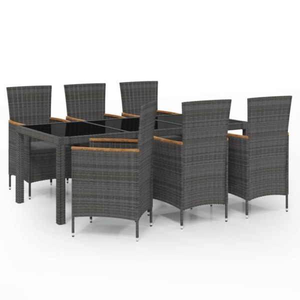 Set de comedor jardín 7 pzas cojines ratán sintético negro gris