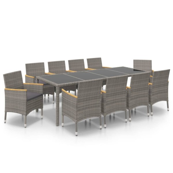 Set comedor jardín 11 pzas cojines ratán sintético negro y gris