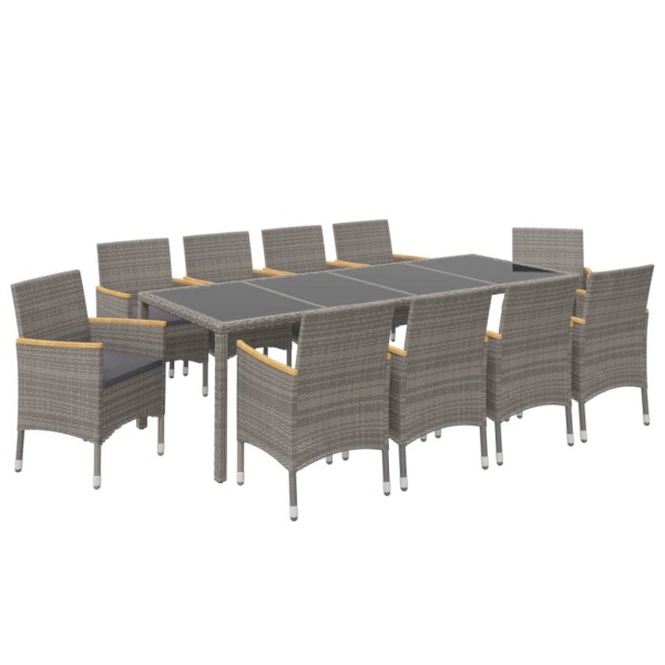 Set comedor jardín 11 pzas cojines ratán sintético negro y gris