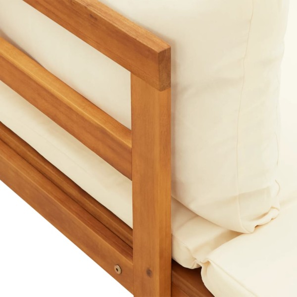 Tumbona 1 reposabrazos con cojines crema madera maciza acacia