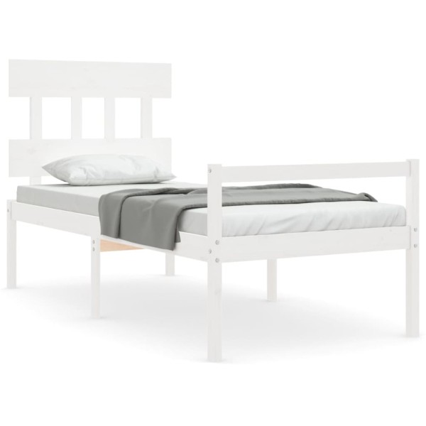 Cama personas mayores cabecero madera maciza blanco 100x200 cm