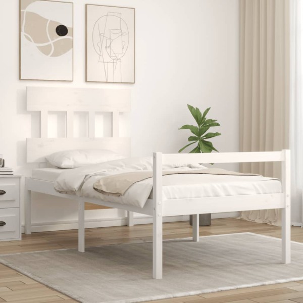 Cama personas mayores cabecero madera maciza blanco 100x200 cm