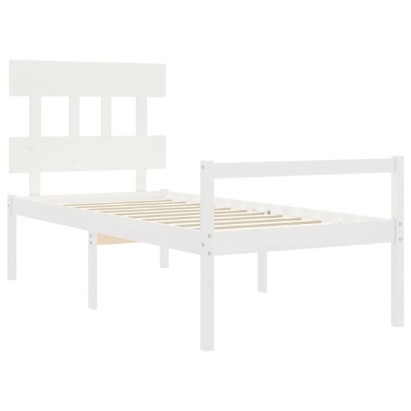 Cama personas mayores cabecero madera maciza blanco 100x200 cm