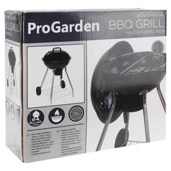 ProGarden Barbacoa sobre ruedas negra 47 cm