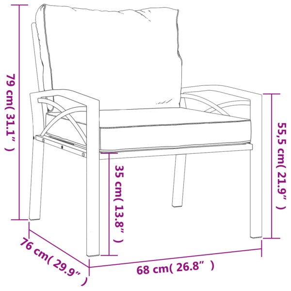 Silla de jardín acero con cojines gris 68x76x79 cm