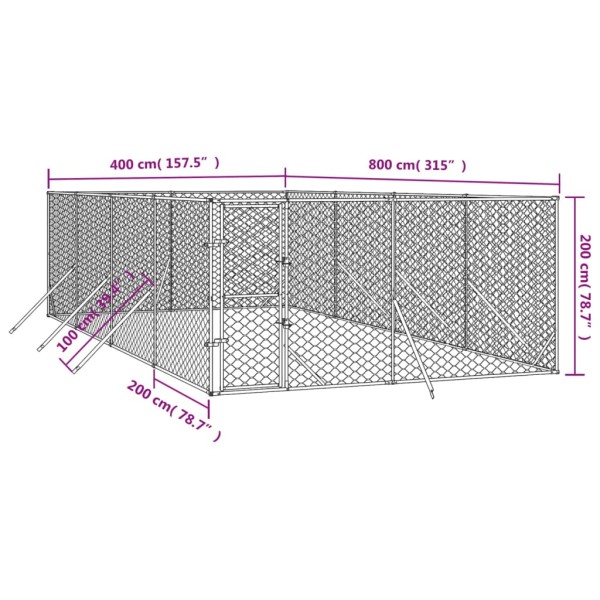 Perrera de exterior acero galvanizado plateado 4x8x2 m