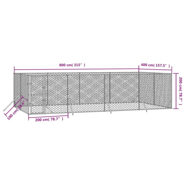 Perrera de exterior acero galvanizado plateado 8x4x2 m