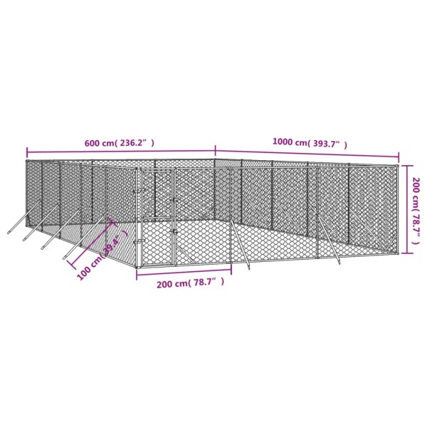 Perrera de exterior acero galvanizado plateado 6x10x2 m