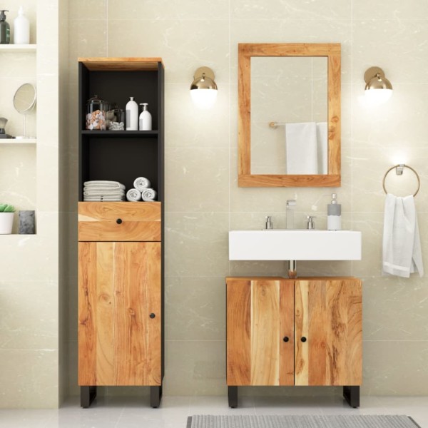 Conjunto de muebles de baño 3 piezas madera maciza de acacia