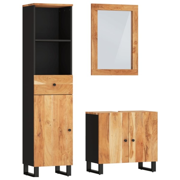 Conjunto de muebles de baño 3 piezas madera maciza de acacia