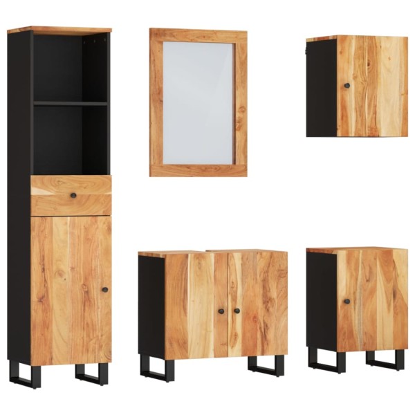 Conjunto de muebles de baño 5 piezas madera maciza de acacia