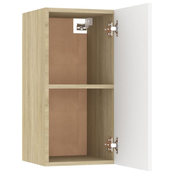 Mueble de TV 2 uds contrachapada blanco y roble 30,5x30x60 cm