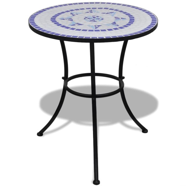 Set de mesa y sillas de jardín 3 pzas con mosaico azul y blanco