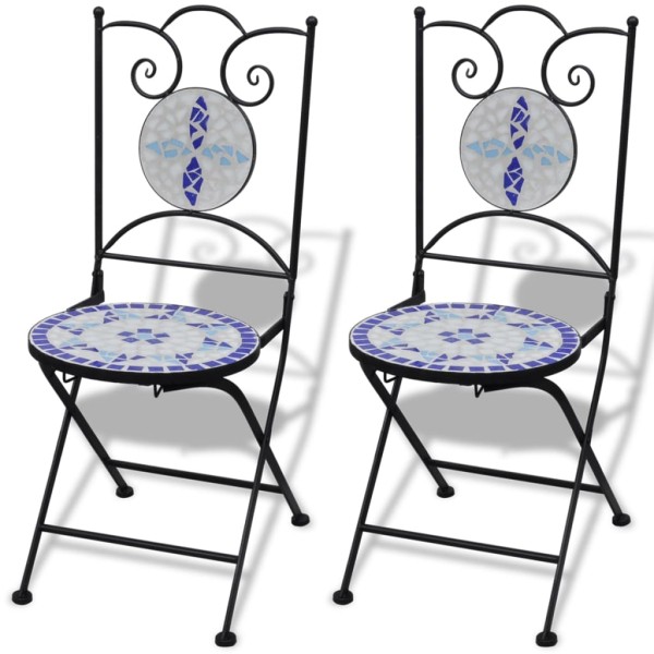 Set de mesa y sillas de jardín 3 pzas con mosaico azul y blanco