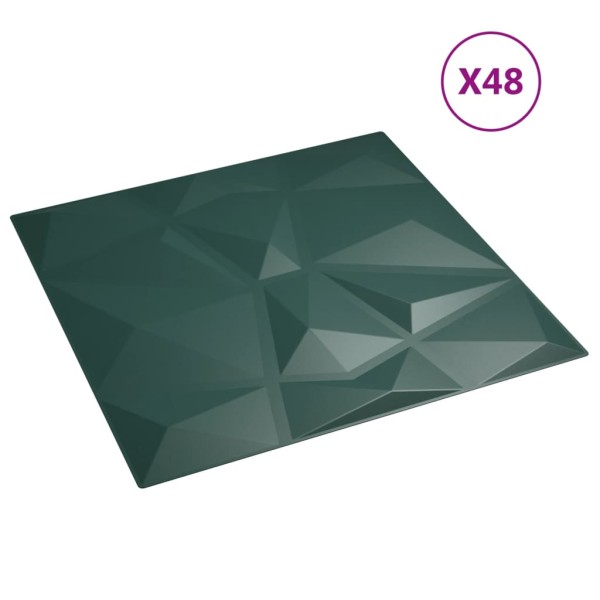 Paneles de pared 48 uds EPS diamante verde 50x50 cm 12 m²