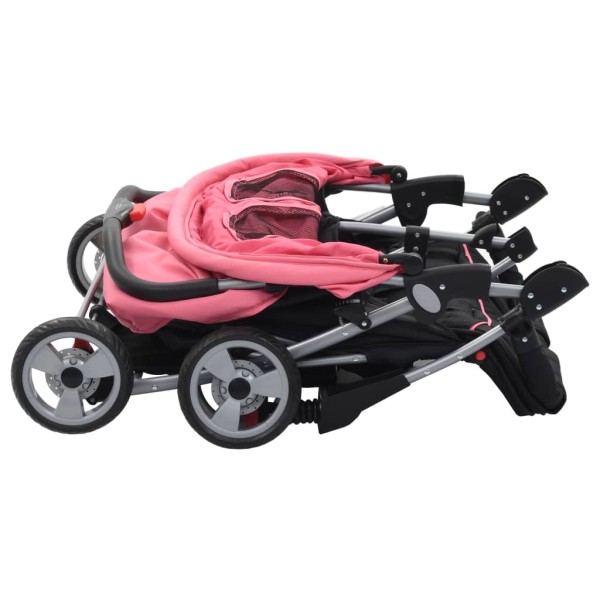 Silla de paseo para gemelos de acero rosa y negro