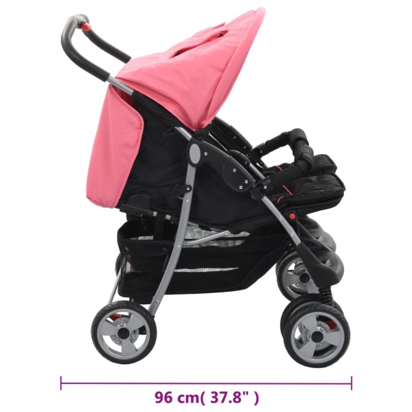 Silla de paseo para gemelos de acero rosa y negro