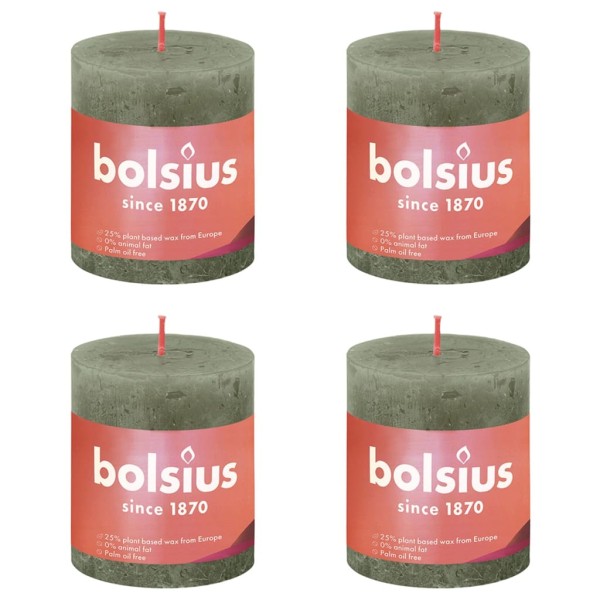 Bolsius Velas rústicas Shine 4 unidades verde oliva 80x68 mm