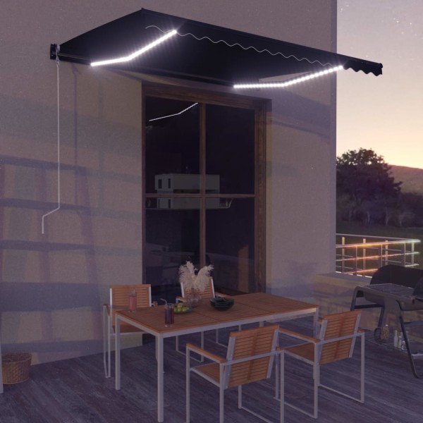 Toldo retráctil manual con LED gris antracita 400x300 cm