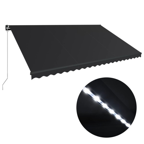 Toldo retráctil manual con LED gris antracita 500x300 cm