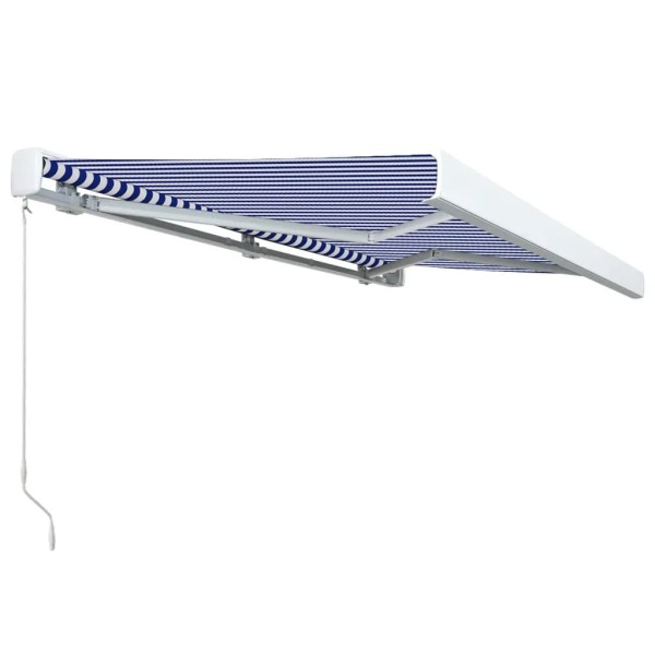 Toldo de carrete manual azul y blanco 350x250 cm