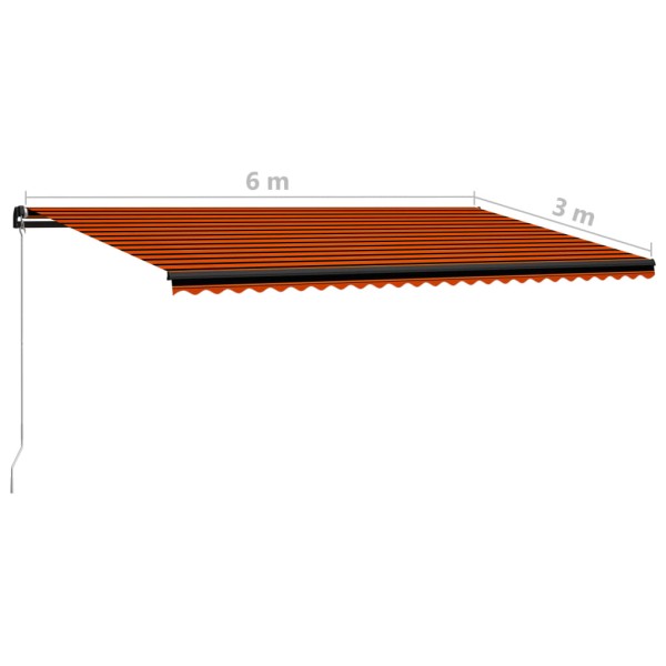 Toldo manual retráctil con luz LED naranja y marrón 600x300 cm