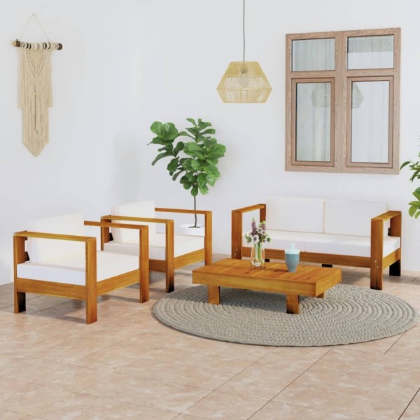 Muebles de jardín 4 pzas cojines crema madera de acacia