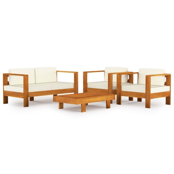 Muebles de jardín 4 pzas cojines crema madera de acacia