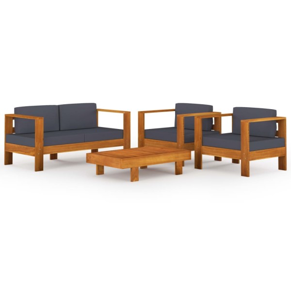 Muebles de jardín 4 pzas cojines madera acacia gris oscuro