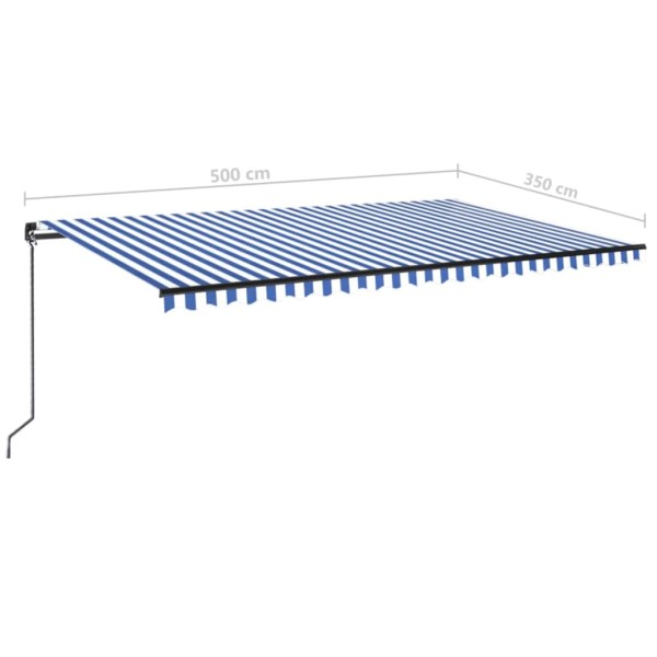 Toldo retráctil manual azul y blanco 500x350 cm