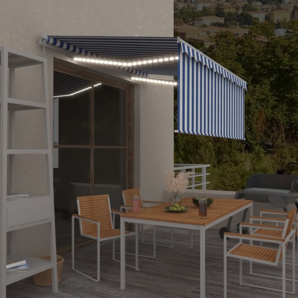 Toldo retráctil manual con persiana y LED azul y blanco 3x2,5 m