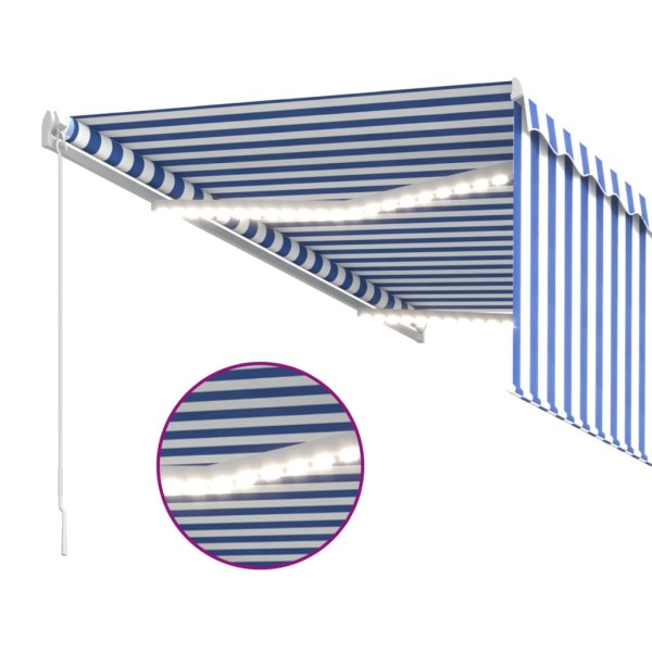 Toldo retráctil manual con persiana y LED azul y blanco 3x2,5 m