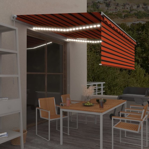 Toldo retráctil manual con persiana y LED naranja y marrón 4x3m