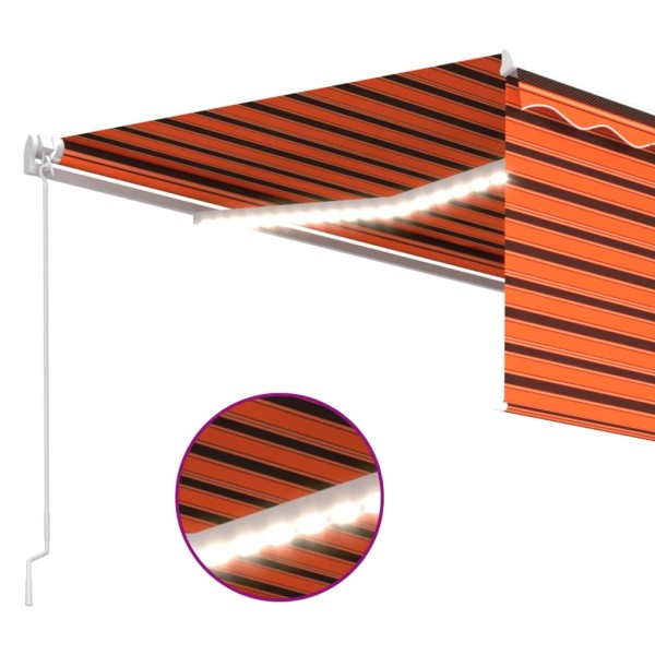 Toldo retráctil manual con persiana y LED naranja y marrón 4x3m