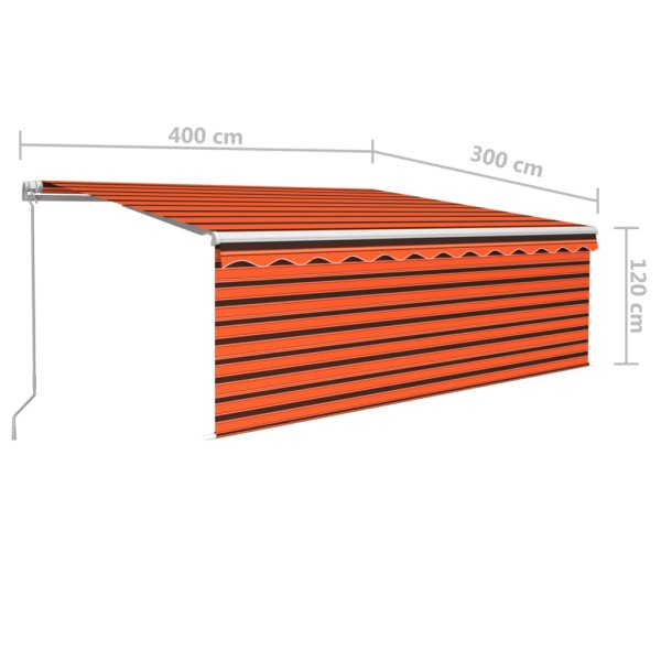 Toldo retráctil manual con persiana y LED naranja y marrón 4x3m