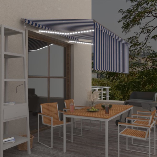 Toldo automático persiana LED sensor viento azul blanco 3x2,5m