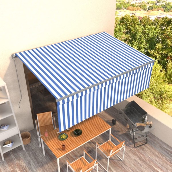 Toldo retráctil manual con persiana azul y blanco 4,5x3 m