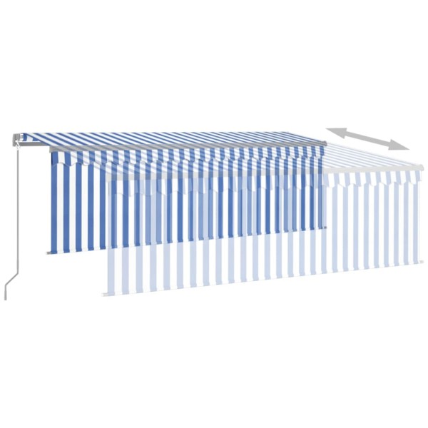 Toldo retráctil manual con persiana azul y blanco 4,5x3 m