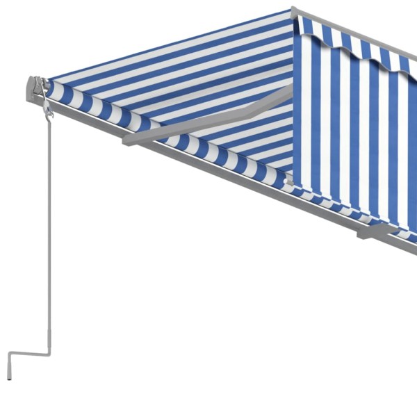 Toldo retráctil manual con persiana azul y blanco 4,5x3 m