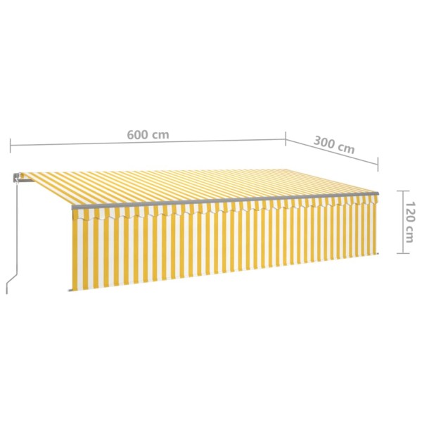 Toldo retráctil manual con persiana y LED amarillo blanco 6x3 m