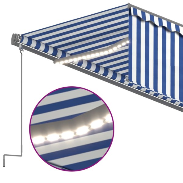 Toldo retráctil manual con persiana y LED azul y blanco 6x3 m