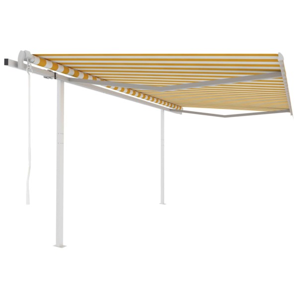 Toldo retráctil automático con postes amarillo y blanco 4x3,5 m