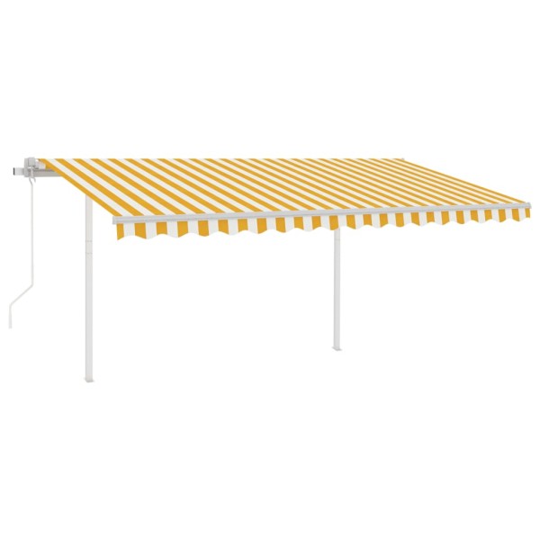 Toldo retráctil automático con postes amarillo y blanco 4x3,5 m