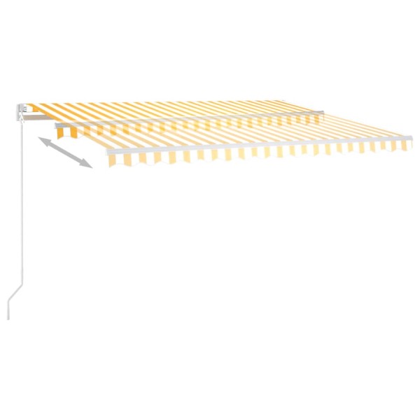 Toldo retráctil automático con postes amarillo y blanco 4x3,5 m